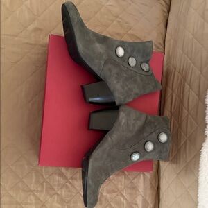 Vaneli Charcoal Ankle Booties with Metallic Buttons